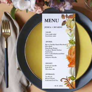 Elegant Fall Pumpkin autumn Leaves Wedding Menu