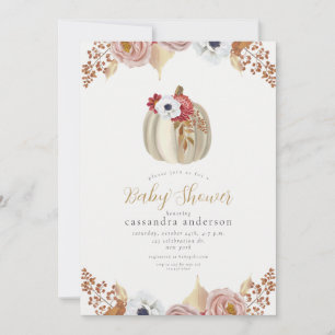 Elegant Fall Pumpkin Floral Botanical Baby Shower Invitation