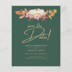 Elegant Fall Pumpkin Green Gold Wedding Save Date Flyer