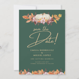 Elegant Fall Pumpkin Green Gold Wedding Save Date Invitation