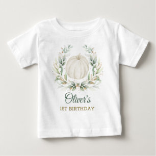 Elegant Fall Pumpkin Greenery Gold Birthday Boy Baby T-Shirt