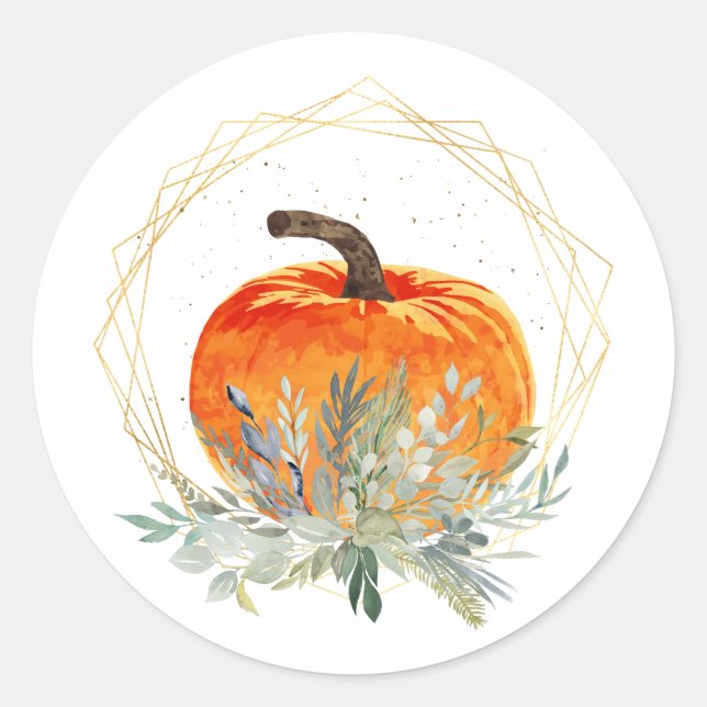 Elegant Fall Pumpkin in Gold Frame Classic Round Sticker (Front)