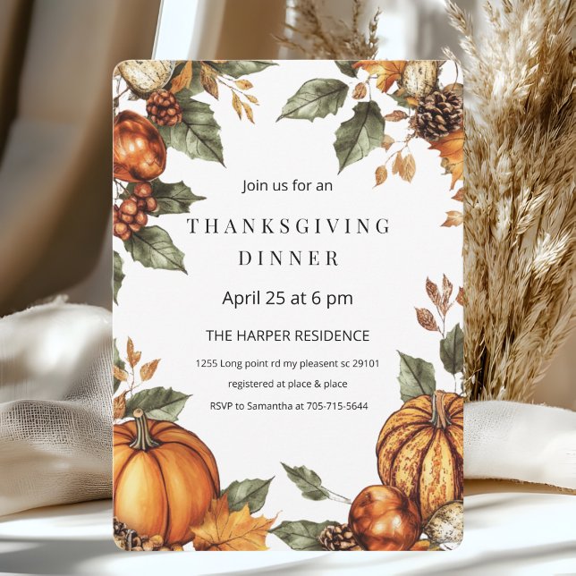 Elegant Fall Pumpkin Thanksgiving Dinner Invitation (Creator Uploaded)