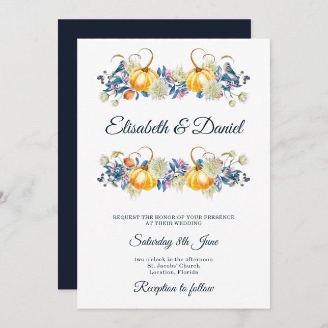 Elegant Fall Pumpkin Wedding Invitation (Front/Back)