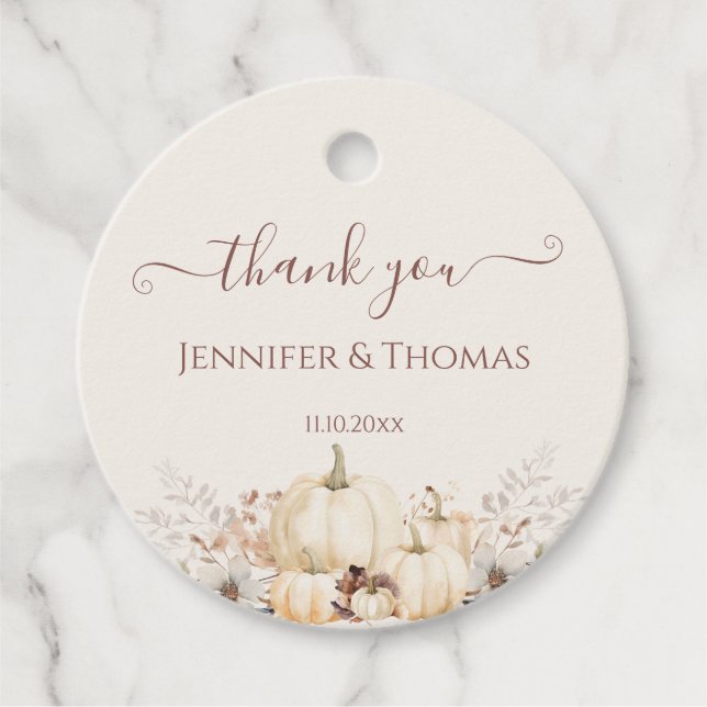 Elegant Fall Pumpkins Thank You Wedding Favour Tag (Front)