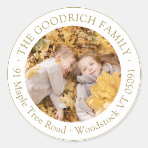 Elegant Fall Round Photo Return Address Label