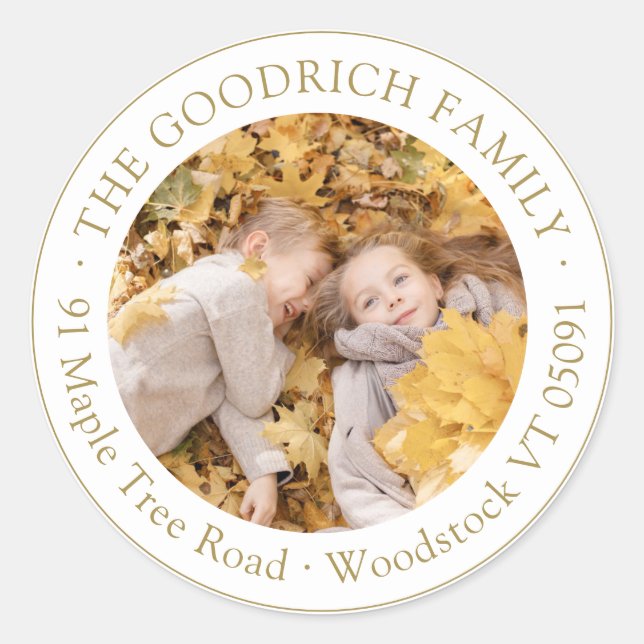 Elegant Fall Round Photo Return Address Label (Front)