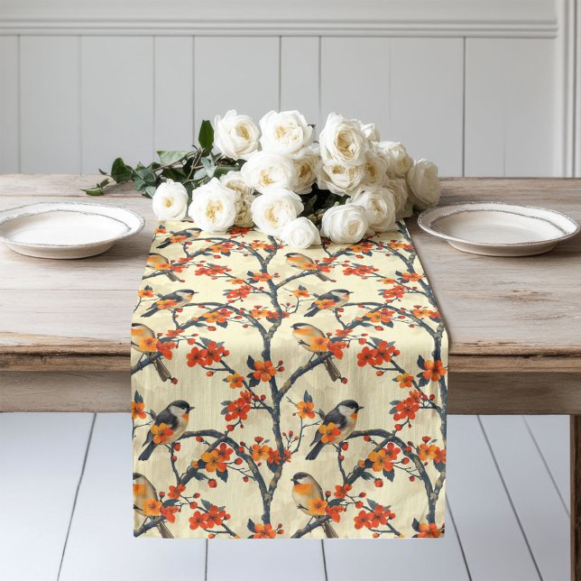 Elegant Fall Runner with Birds Whimsical Flowers (Elegant Fall Runner with Birds Whimsical Flowers)