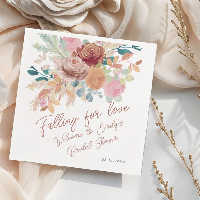 Elegant Fall Terracotta Blush Floral Bridal Shower Napkin (Creator Uploaded)