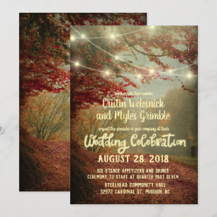 Elegant Fall Trees Rustic String Lights Wedding Invitation