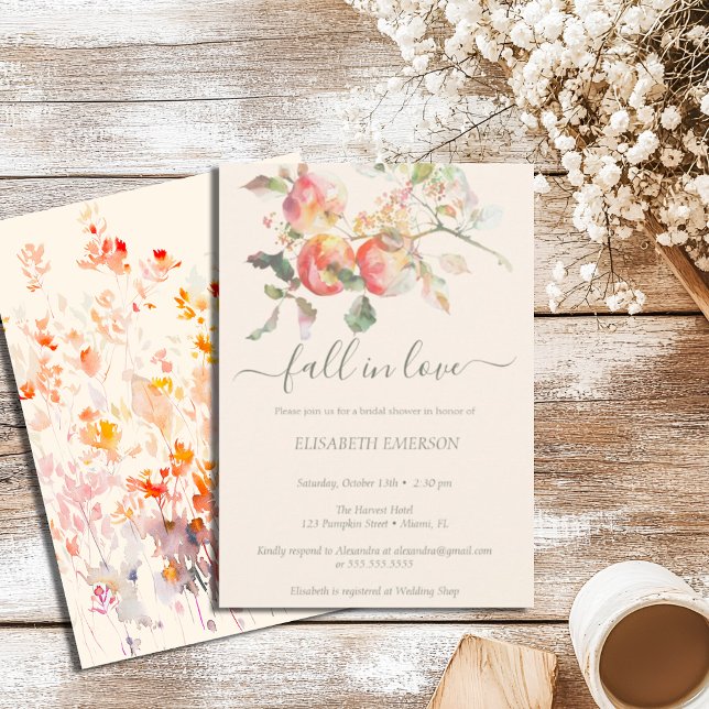 Elegant Fall Watercolor Apples and Flowers  Invitation (Creator Uploaded)