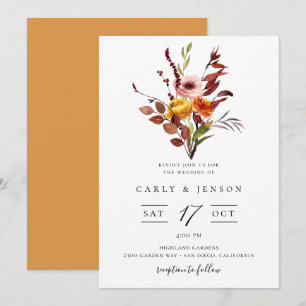 Elegant Fall Watercolor Bouquet Wedding Invitation