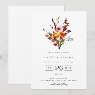 Elegant Fall Watercolor Bouquet Wedding Invitation