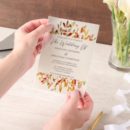Elegant Fall Watercolor Leaves Wedding Vellum Invitations