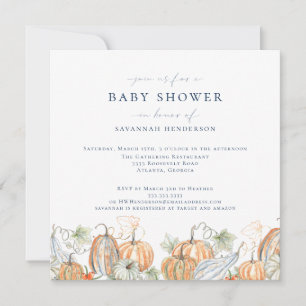 Elegant Fall Watercolor Pumpkin Baby Shower Invitation