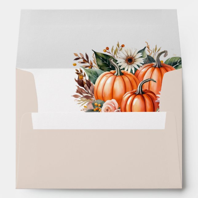 Elegant Fall Watercolor Pumpkin Wedding invitation Envelope (Back (Bottom))