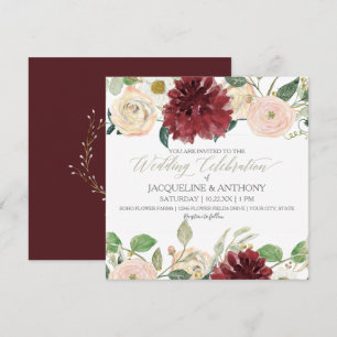 Elegant Fall Wedding Chrysanthemum Marsala Rose Invitation