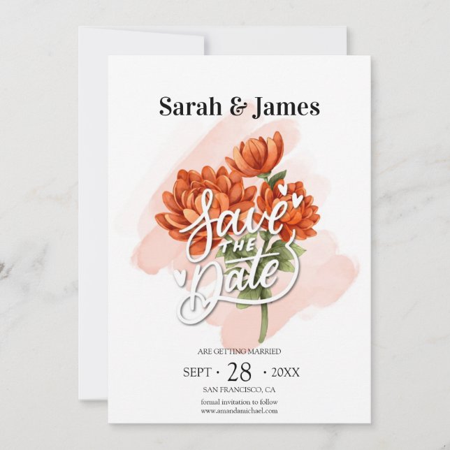 Elegant Fall wedding invitation with Floral Design (Front)