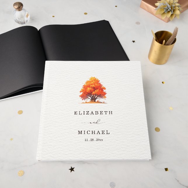 Elegant Fall Wedding Rustic Autumn Tree Wedding  Guest Book (Front Open)