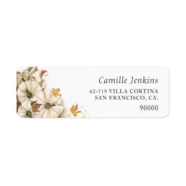 Elegant Fall White Pumpkin Return Address (Front)