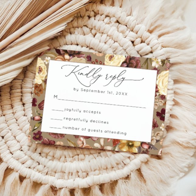 Elegant Fall Wildflower Floral Wedding RSVP Card (Creator Uploaded)