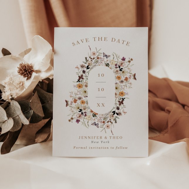 Elegant Fall Wildflower Frame Photo Wedding Save The Date (Creator Uploaded)