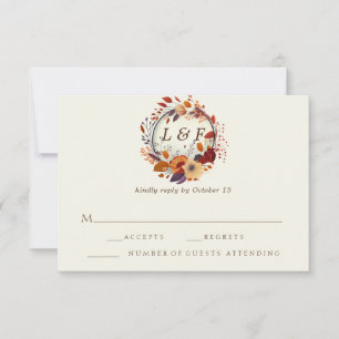 Elegant Fall Wildflower Initial Wedding RSVP Cards