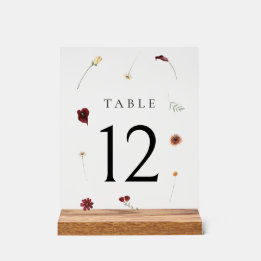 Elegant Fall Wildflower Wedding Table Number #12 Acrylic Sign