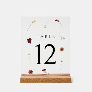 Elegant Fall Wildflower Wedding Table Number #12 Acrylic Sign