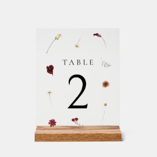 Elegant Fall Wildflower Wedding Table Number #2 Acrylic Sign