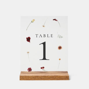 Elegant Fall Wildflower Wedding Table Number Acrylic Sign
