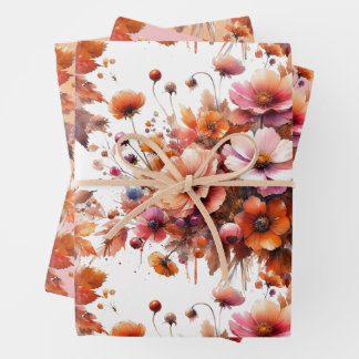 Elegant Fall Wildflowers Brown Bouquet Boho Wrapping Paper Sheet