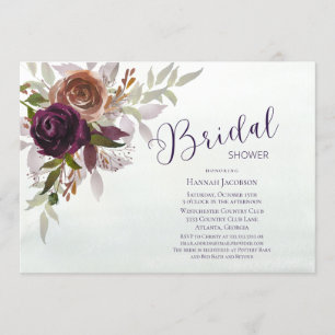 Elegant Fall Winter Plum Purple Bridal Shower Invitation