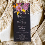 Elegant fall winter purple floral wedding program<br><div class="desc">Elegant fall winter purple floral wedding program featuring a modern and elegant calligraphy the wedding of Script in purple,  orange and yellow flowers with sage green foliage on dark off black</div>
