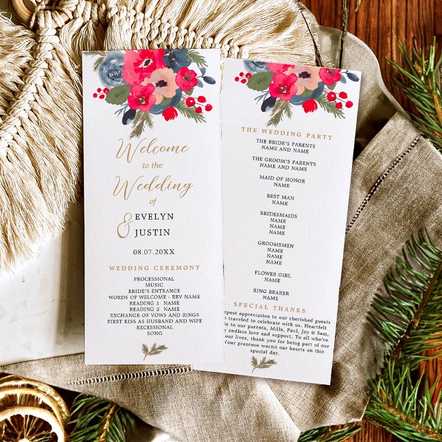 Elegant fall winter purple floral wedding program (Elegant fall winter purple floral wedding program)
