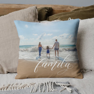 Elegant Family Calligraphy Custom Photo Throw Pillow