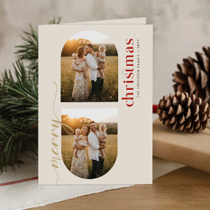 Elegant Family Christmas 3 Photo Arch Folded Holiday Card