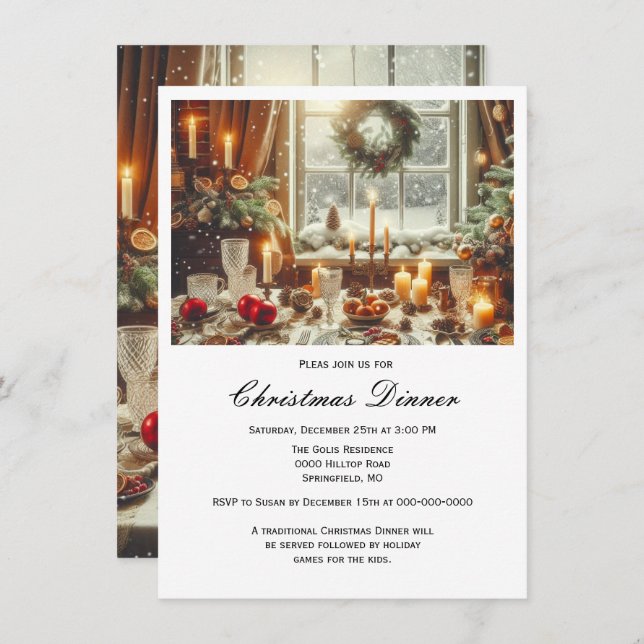 Elegant Family Christmas Dinner  Invitation (Front/Back)