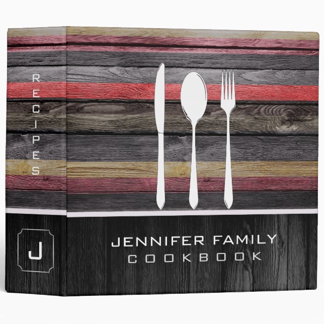 Elegant Family Cookbook Wood Look #20 Binder (Front/Spine)