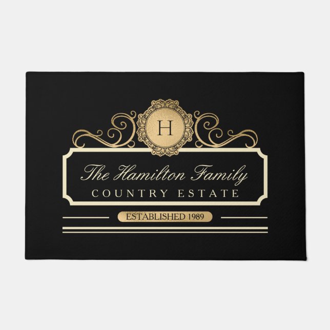 Elegant Family Home Gold Black Doormat (Front)