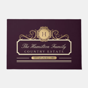 Elegant Family Home Gold Burgundy Plum Doormat