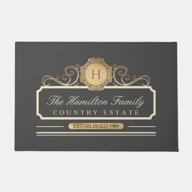 Elegant Family Home Gold Grey Doormat (Front)