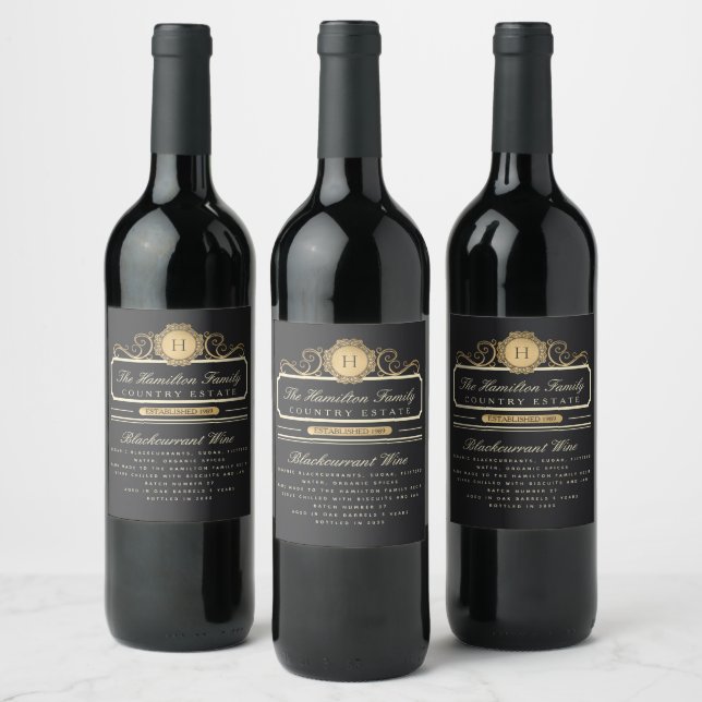 Elegant Family Home Gold Ingredients Wine Wine Label (Bottles)