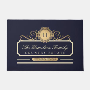 Elegant Family Home Gold Navy Doormat