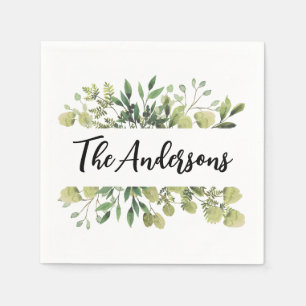 Elegant family name botanical bunch leaves  napkin