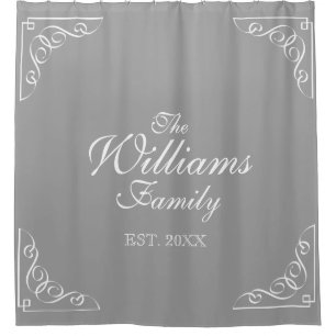 Elegant family name est grey custom shower curtain