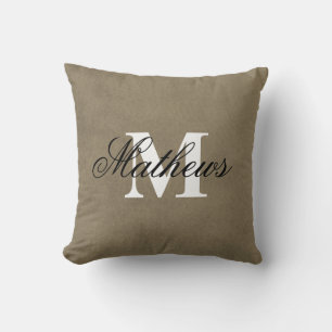 Elegant Family Name Faux Suede Monogrammed Throw Pillow