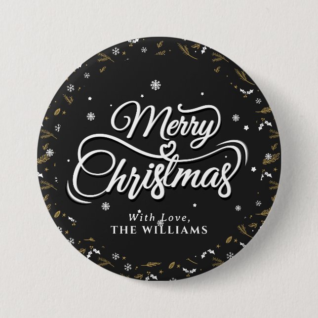Elegant Family  Name | Merry Christmas 3 Inch Round Button (Front)
