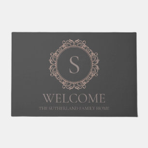 Elegant Family Name Monogram Grey Welcome Doormat