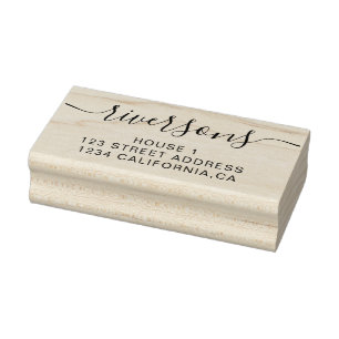 Elegant family name script font black white rubber stamp